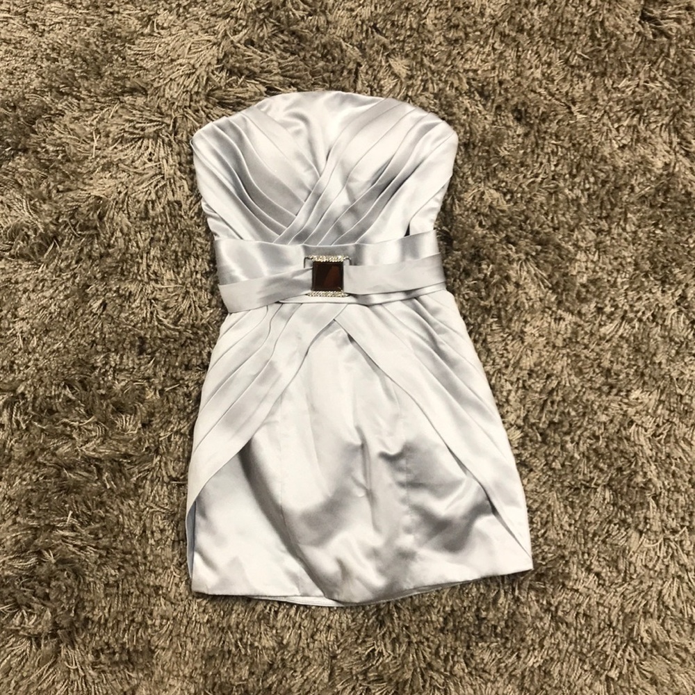 Silver grey silk satin cocktail homecoming dress